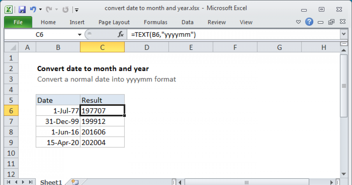 Convert date to month and year Excel formula Exceljet